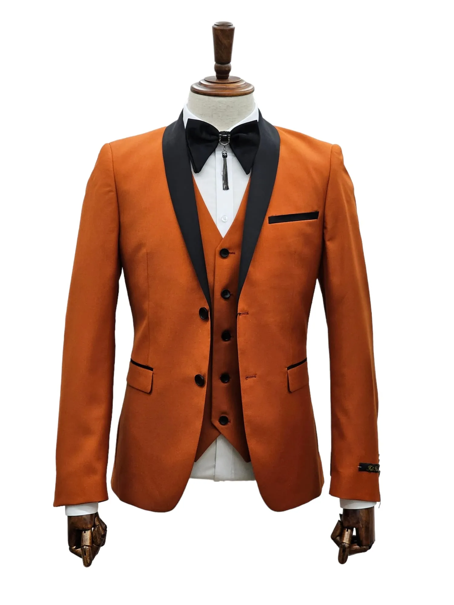 2 Button Rust Slim Fit Suit with Black Shawl Lapel FF2SSX V-1230