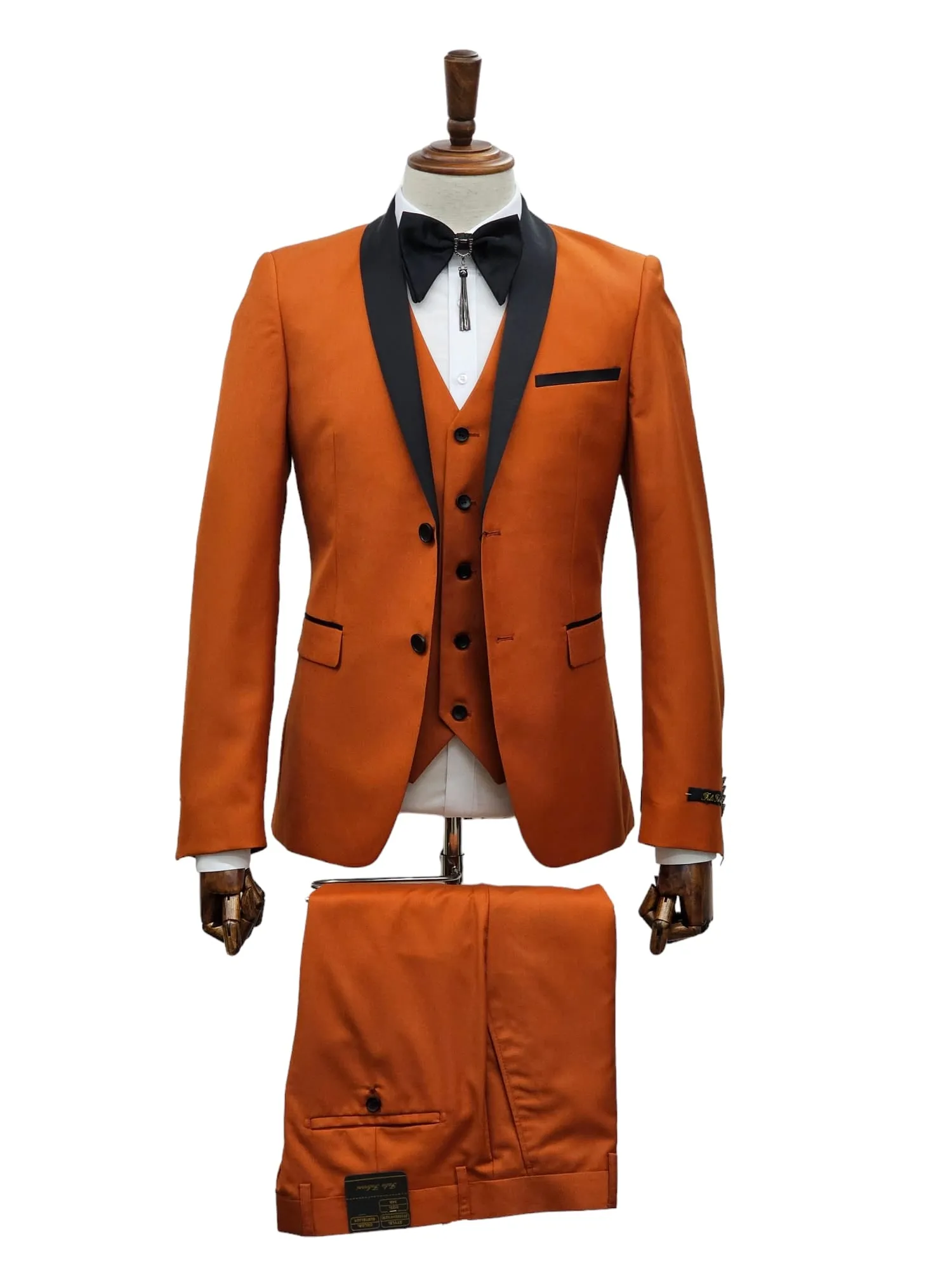 2 Button Rust Slim Fit Suit with Black Shawl Lapel FF2SSX V-1230