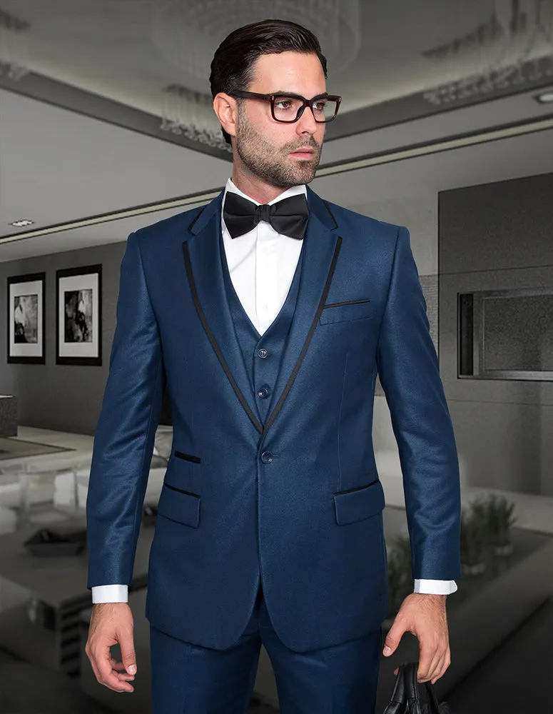 3PC TUXEDO TAILORED FIT FLAT FRONT PANTS INCLUDING MATCHING BOW TIE | VENETIAN-Indigo