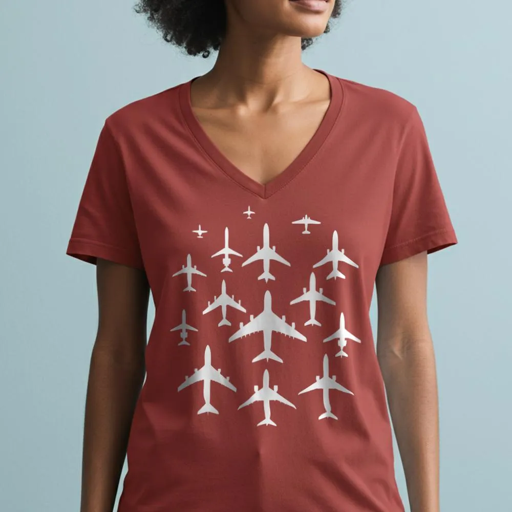 Airplane Silhouettes - Women's V-Neck T-Shirt