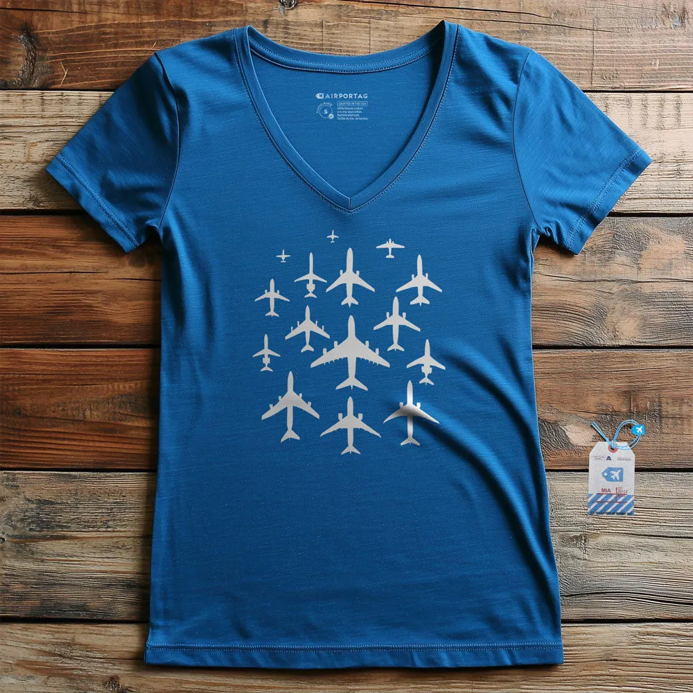 Airplane Silhouettes - Women's V-Neck T-Shirt