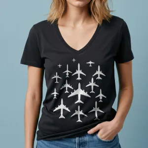 Airplane Silhouettes - Women's V-Neck T-Shirt