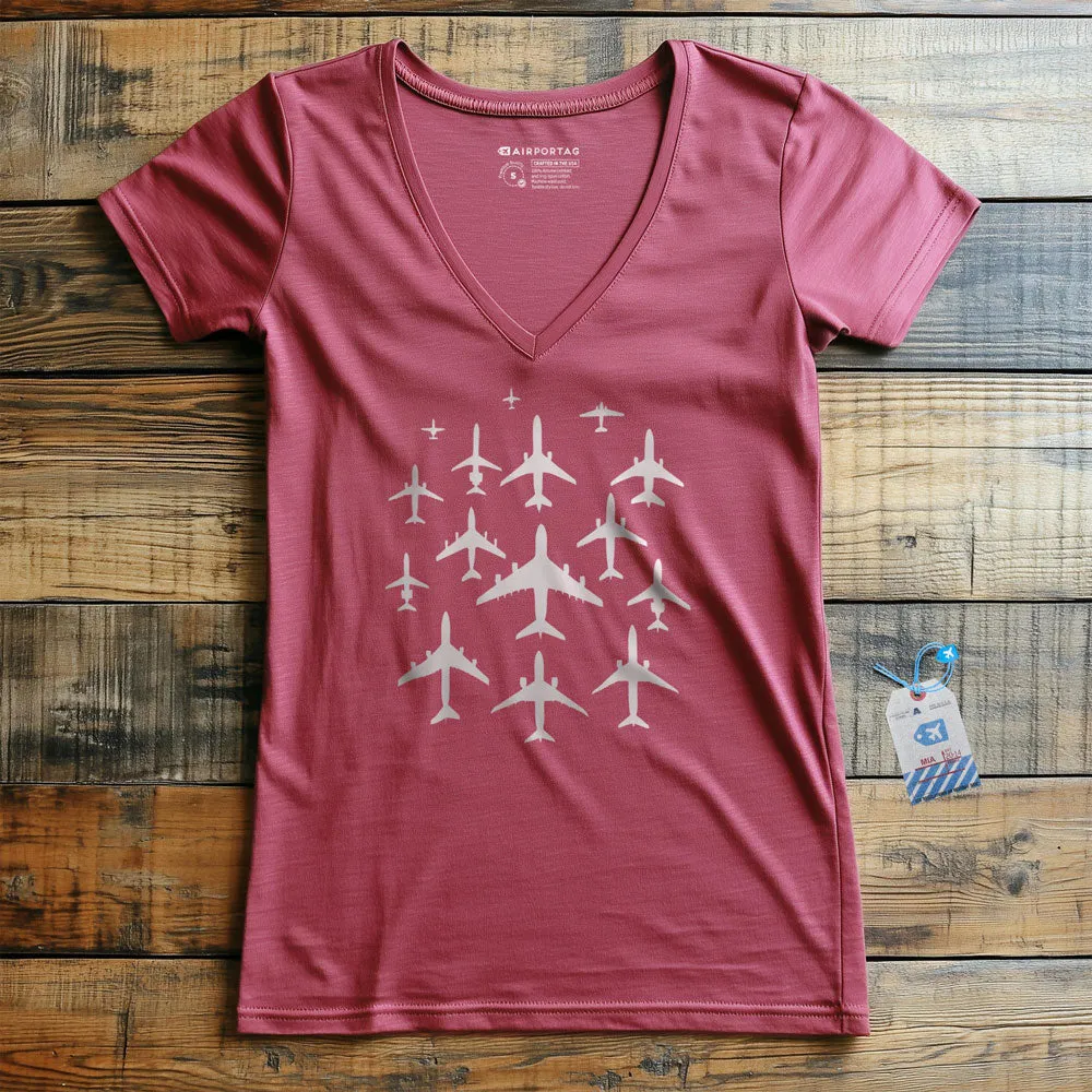 Airplane Silhouettes - Women's V-Neck T-Shirt