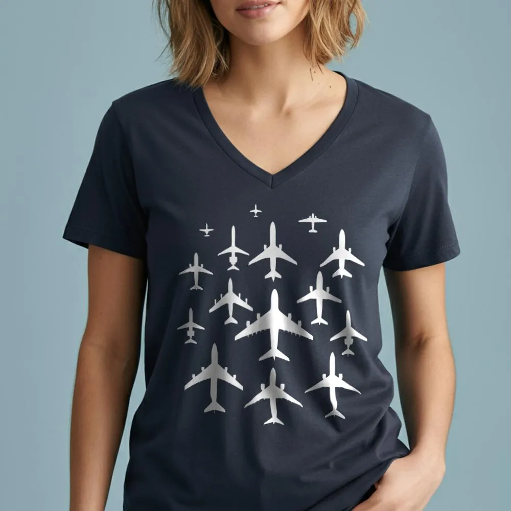 Airplane Silhouettes - Women's V-Neck T-Shirt