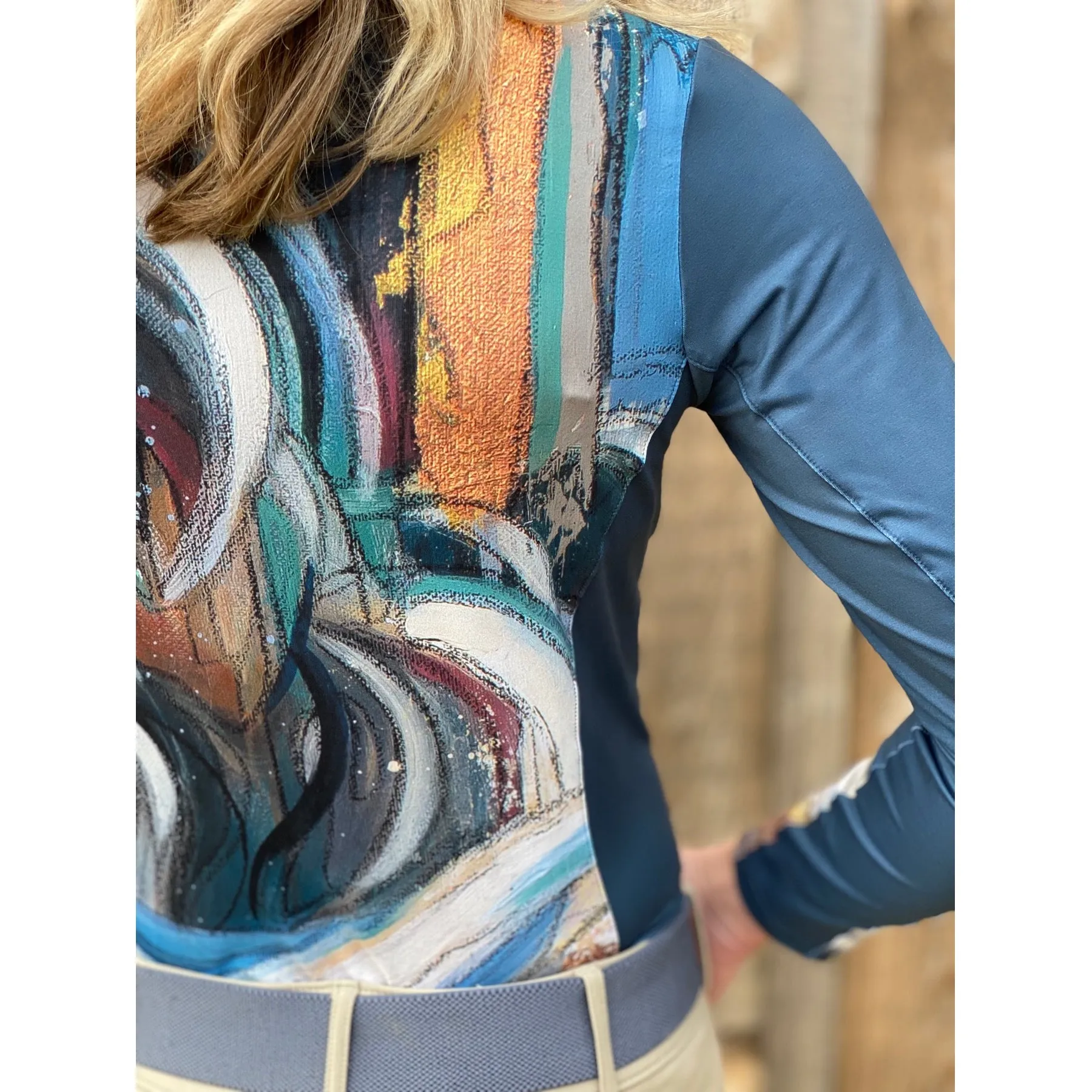 Arista Equestrian Ladies Elise Genest Quarter Zip Color My World Long Sleeve Training Shirt, Multi-color