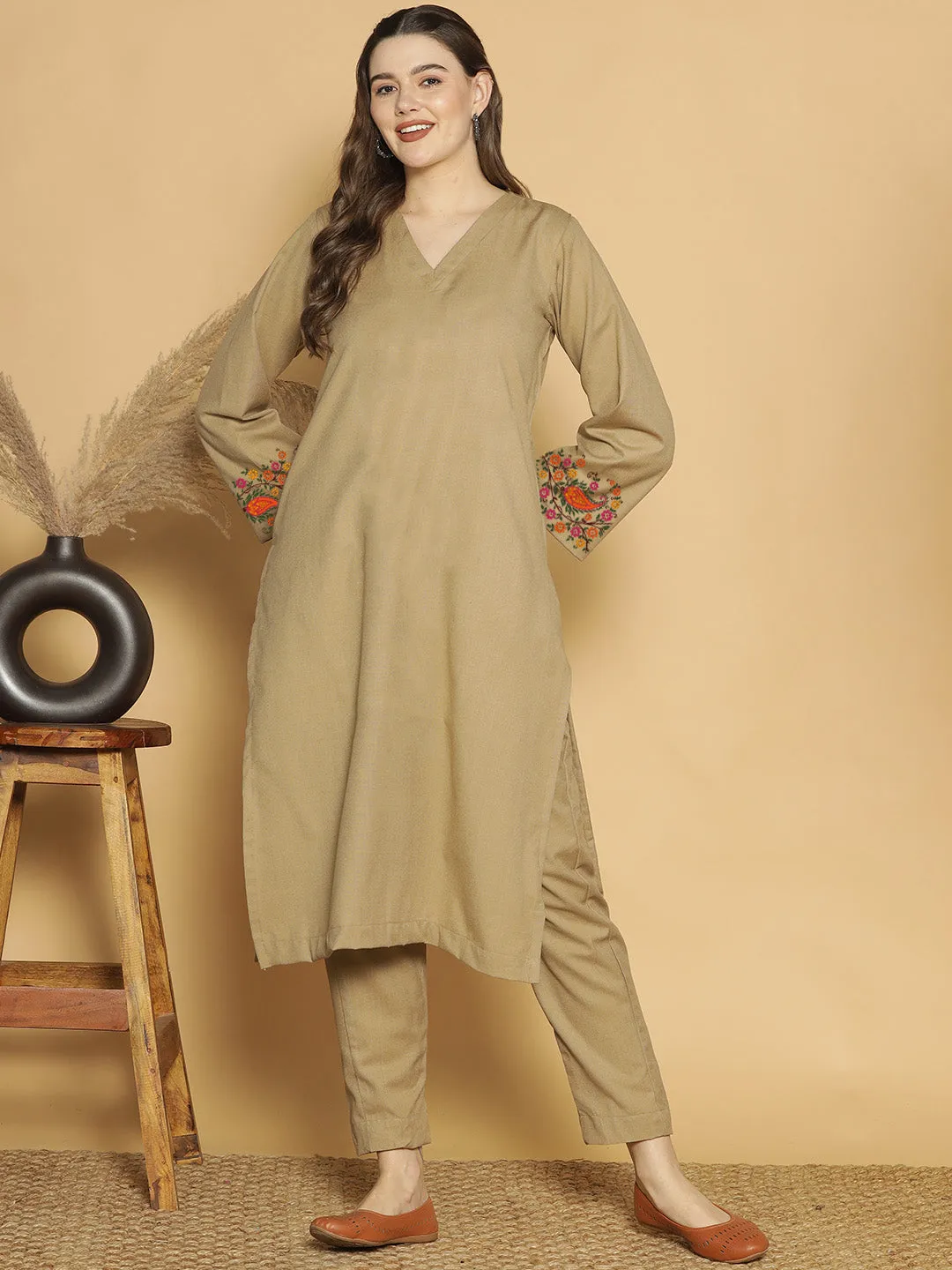 Beige Acrylic LongKurta - Gulzar