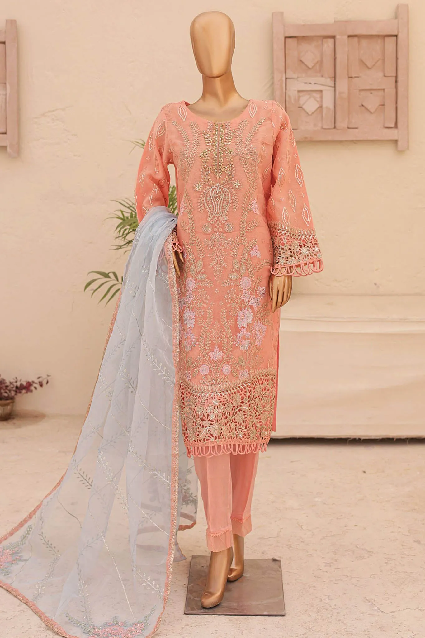 Bin Saeed Stitched 3 Piece Emb Fancy Festive Ramadan Collection'2024-ZEF-433-Pink