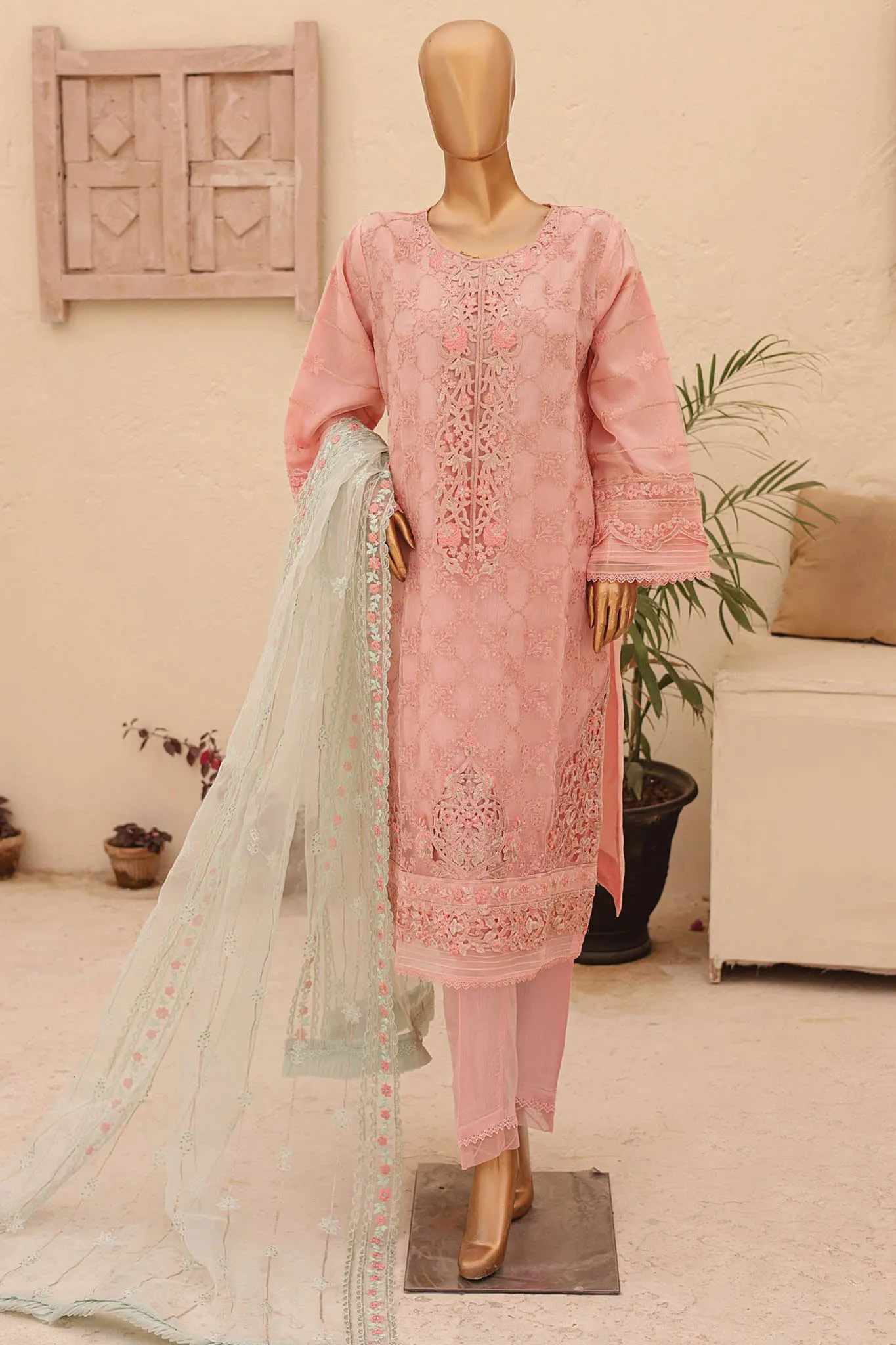 Bin Saeed Stitched 3 Piece Emb Fancy Festive Ramadan Collection'2024-ZEF-434-Pink