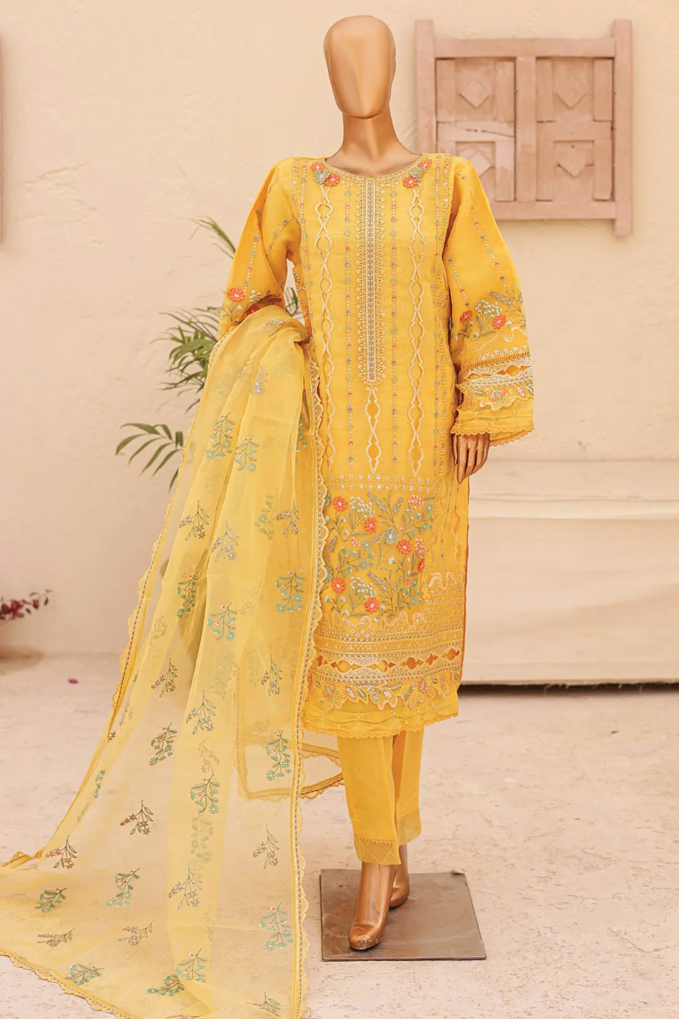 Bin Saeed Stitched 3 Piece Emb Fancy Festive Ramadan Collection'2024-ZEF-480-Yellow