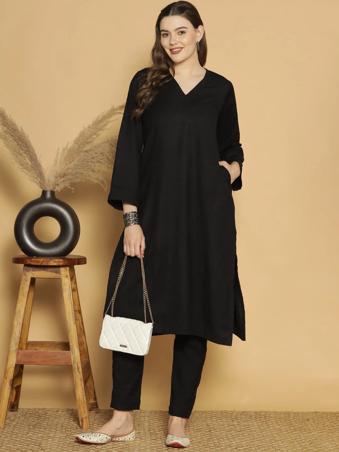 Black Acrylic LongKurta - Solid