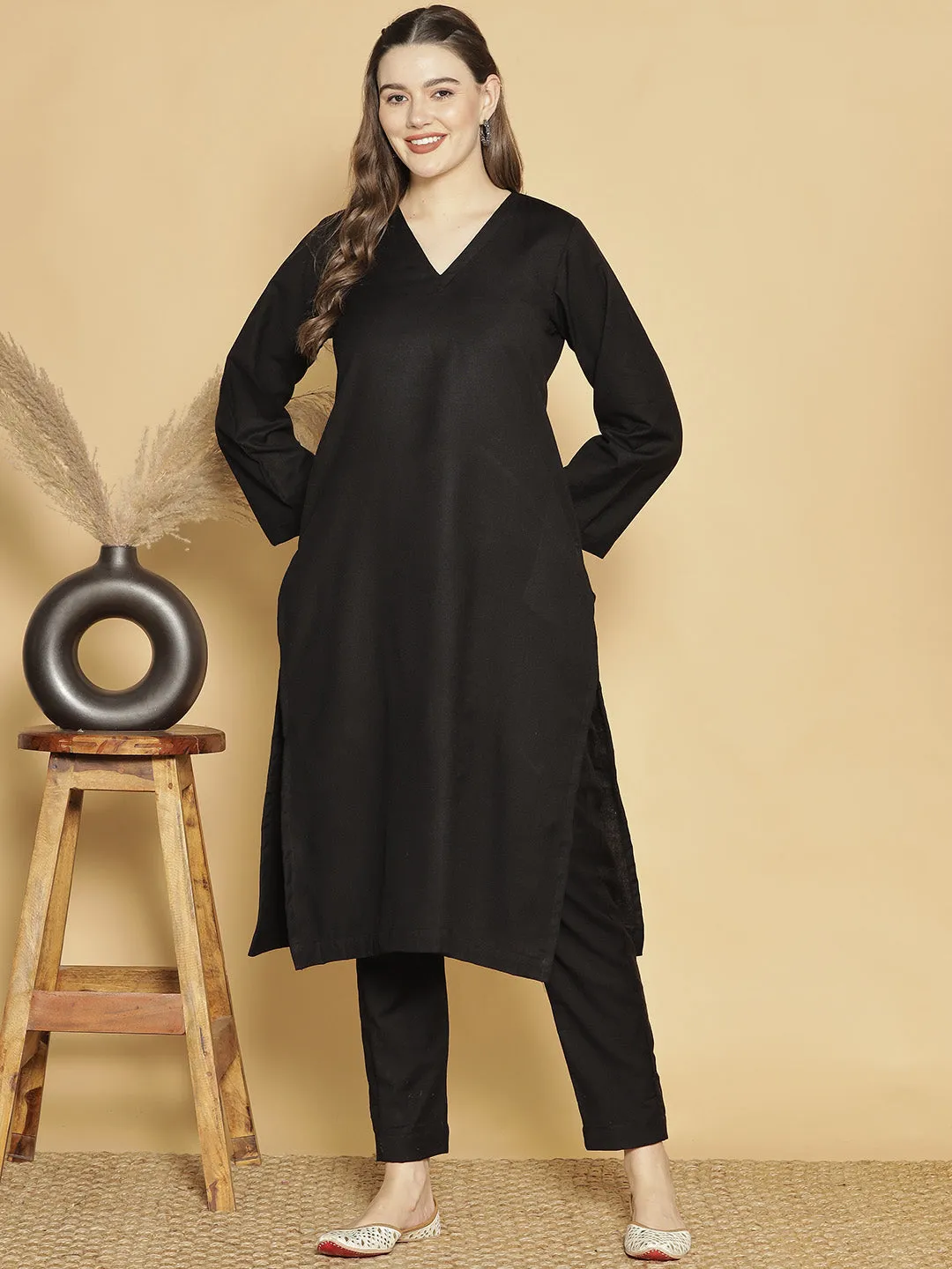 Black Acrylic LongKurta - Solid