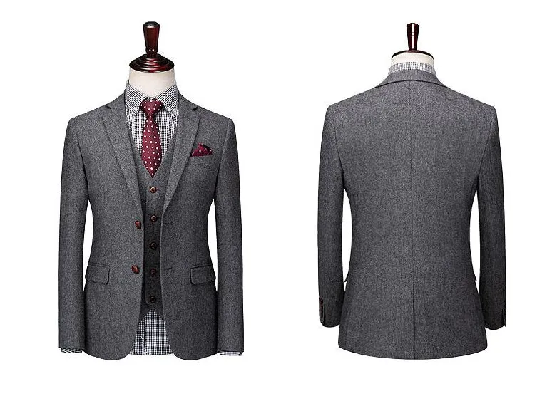 Classic Grey Wool Blend Two buttons Suit