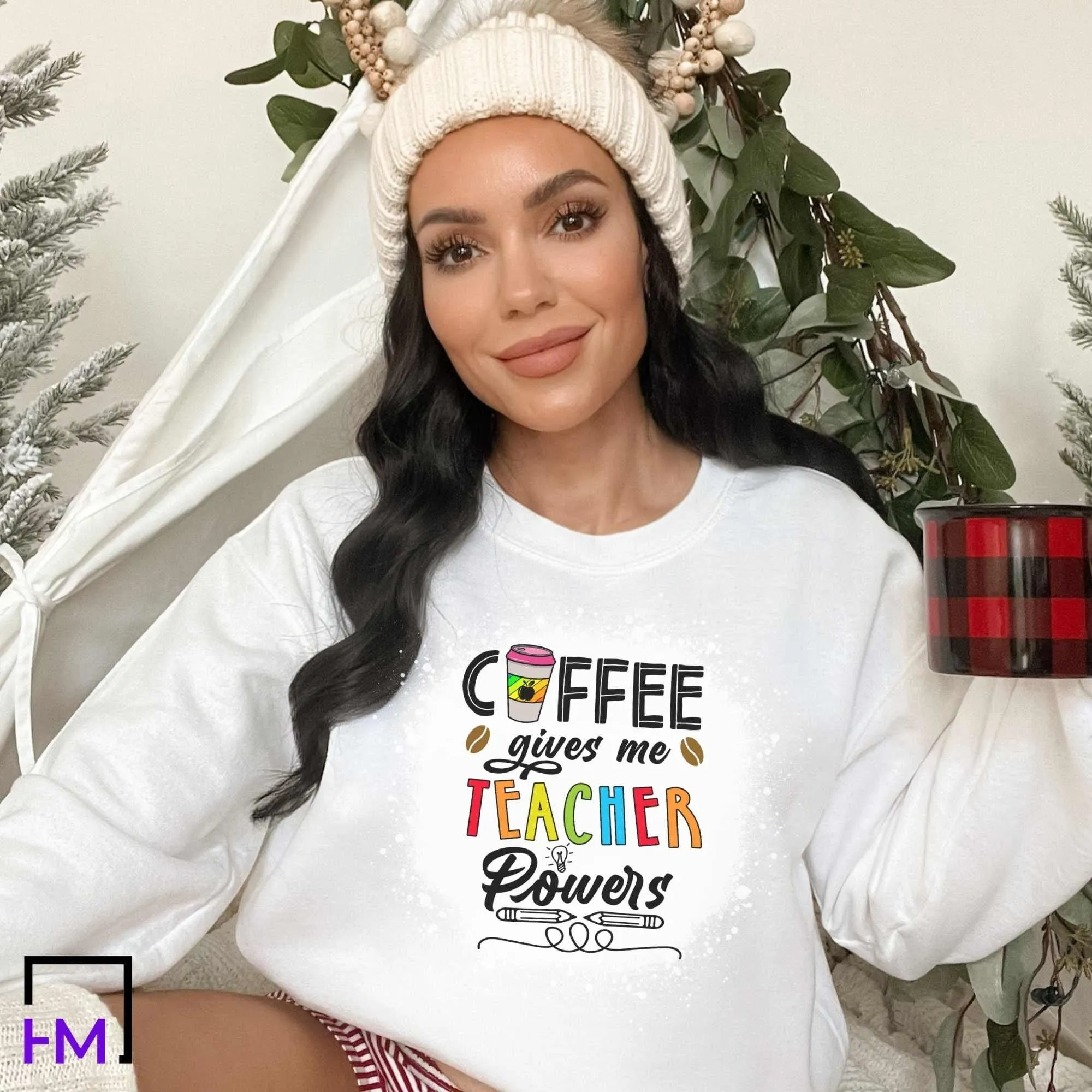 Coffee Teacher Sweatshirt | Warm Cozy Fall Crewneck Sweater for Pumpkin Spice Educators & Latte Loving Ladies, Avail in T-Shirts, Plus Size