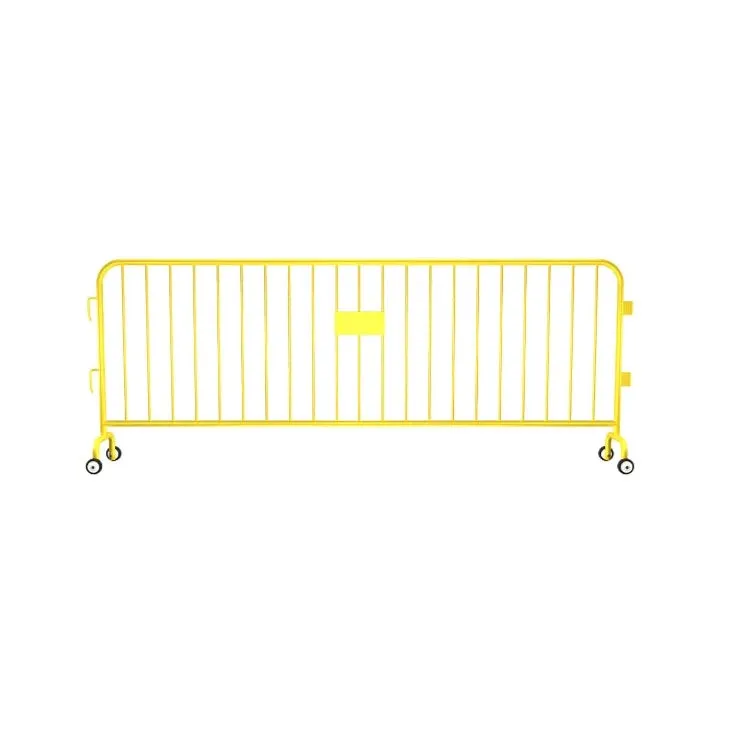 Crowdmaster® Crowd Control Powder Coated Steel Barricade - Roller Feet - 8.5 Ft Long - Yellow