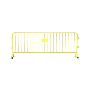 Crowdmaster® Crowd Control Powder Coated Steel Barricade - Roller Feet - 8.5 Ft Long - Yellow