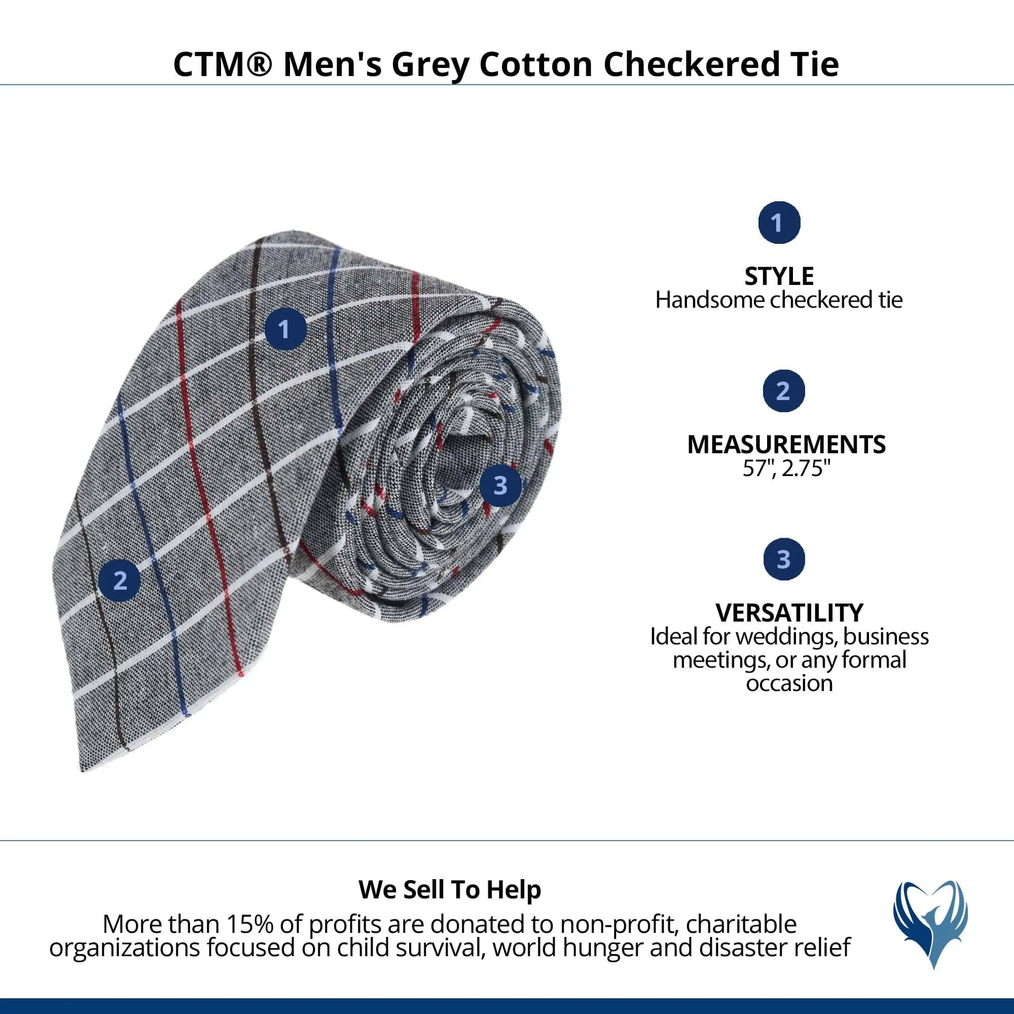 CTM® Men's Grey Cotton Checkered Tie