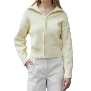 Custom Wool Blend Zipper Cardigan for Women - OEM/ODM Knitted Sweater Manufacturer