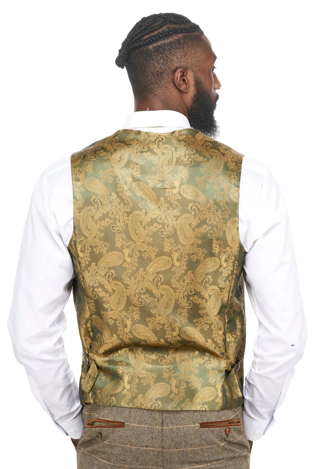 DX7 Tan Tweed Check Waistcoat | Check Waistcoat | Wedding Wear | Office Wear