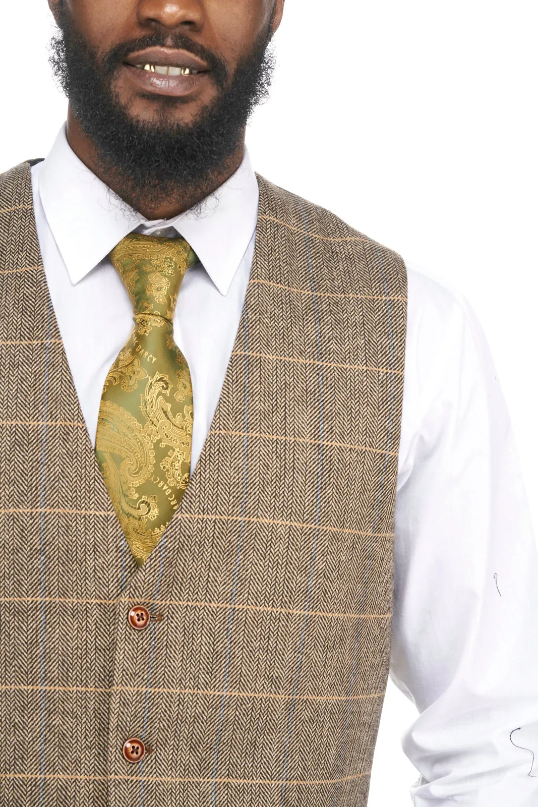 DX7 Tan Tweed Check Waistcoat | Check Waistcoat | Wedding Wear | Office Wear