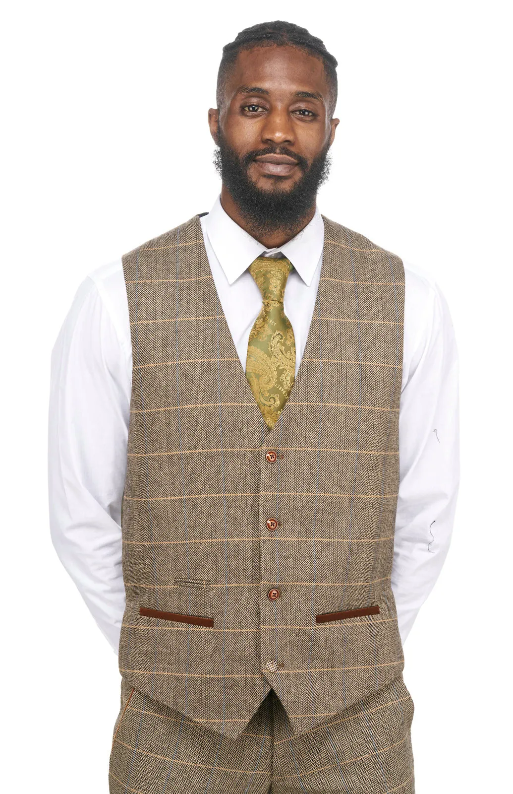 DX7 Tan Tweed Check Waistcoat | Check Waistcoat | Wedding Wear | Office Wear