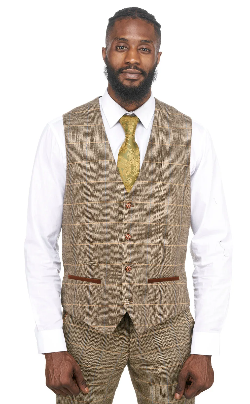 DX7 Tan Tweed Check Waistcoat | Check Waistcoat | Wedding Wear | Office Wear