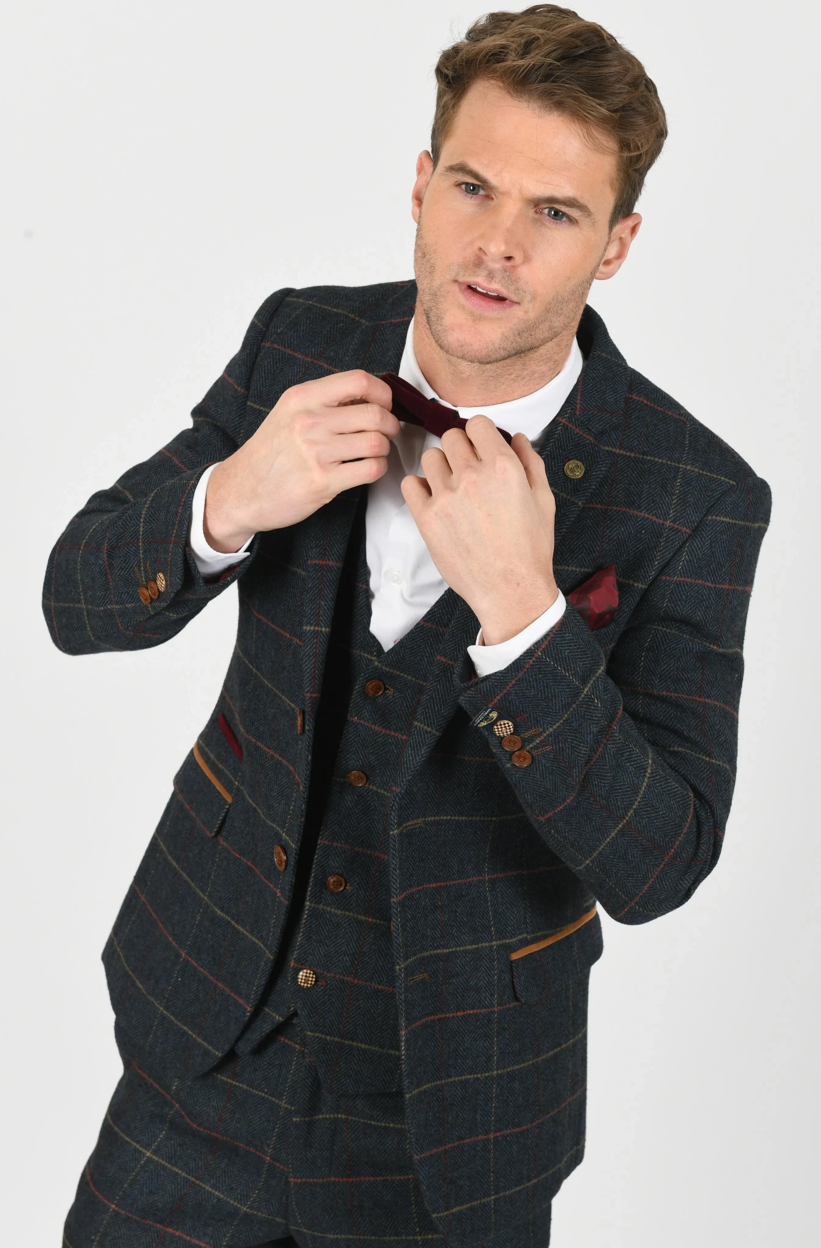 Eton Navy Check Peaky Blinder Tweed Suit | Check Suit | Wedding Wear | Office Wear