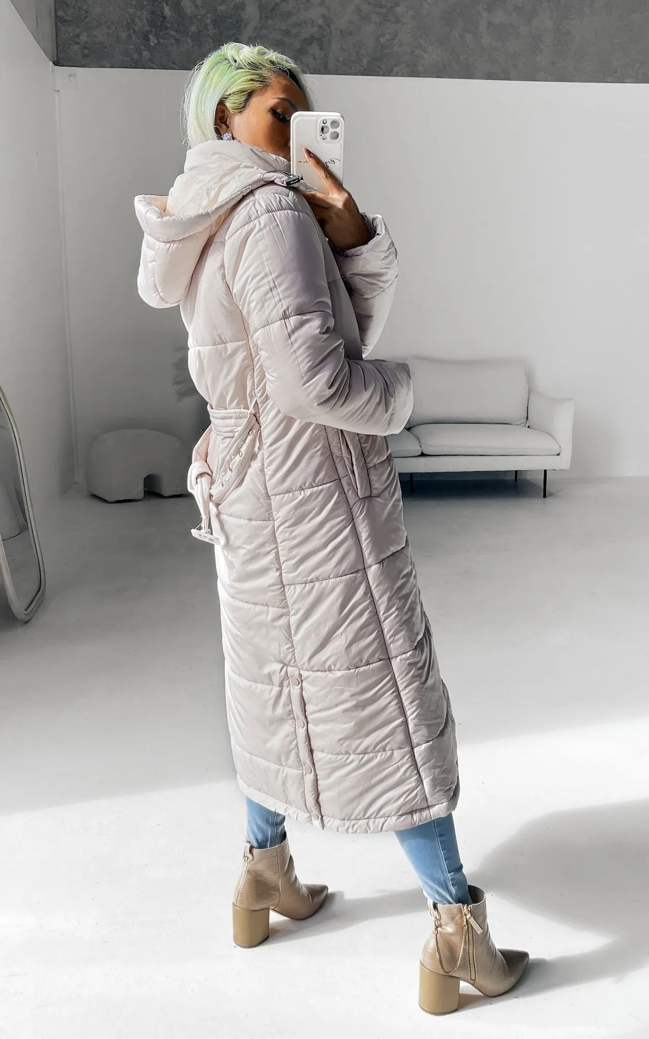 Eve Longline Puffer Coat - Beige