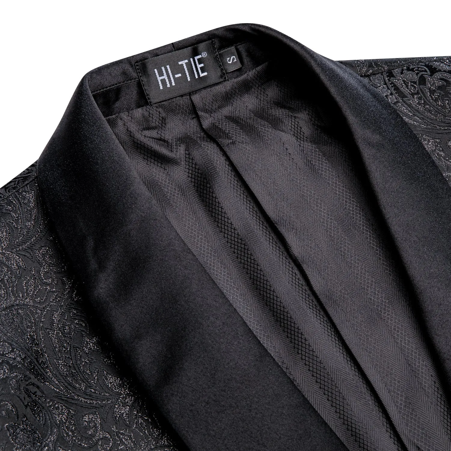 Hi-Tie Black Formal Blazer Shining Floral Men's Black Shawl Lapel Suit