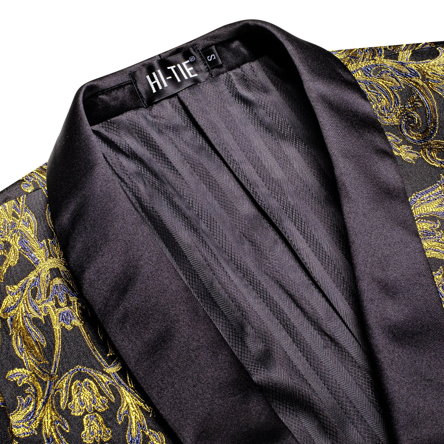 Hi-Tie Black Shawl Lapel Golden Blue Black Paisley Men's Suit Set