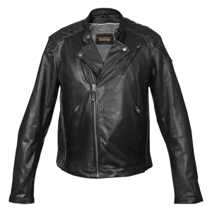 HMM521 High Mileage Men's Black Leather Jacket with Diamond Stitched Shoulders