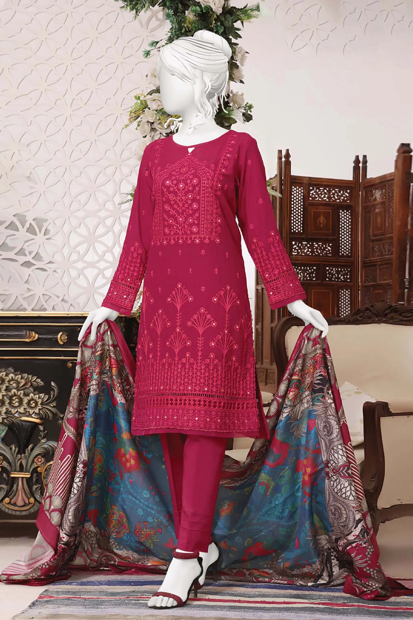 Hz Exclusive Pret Emb Dobby Cotton Collection'2023-HZK-04-A-Magenta