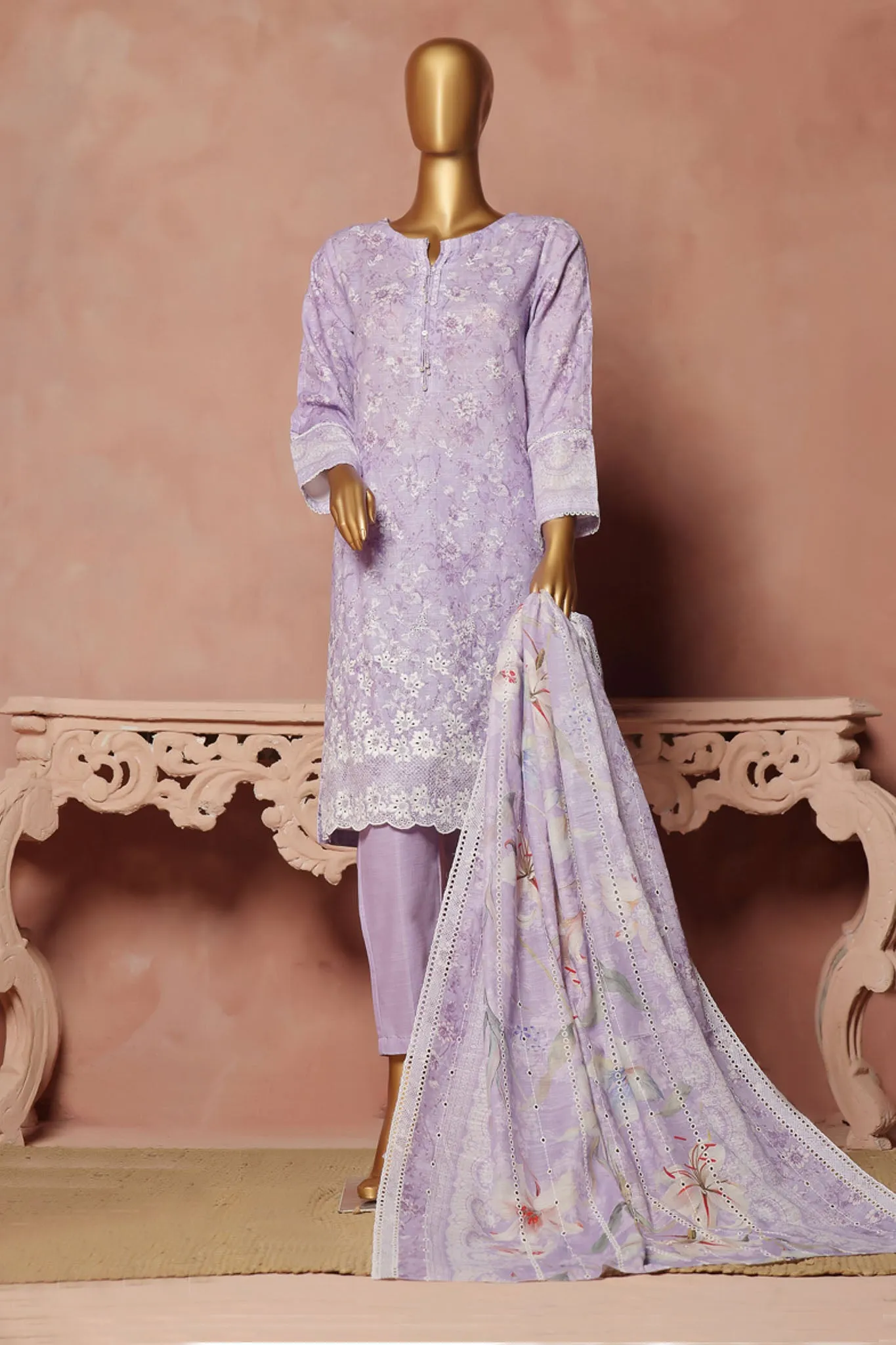 Hz Stitched 3 Piece Emb Chikankari Khaddar Vol-02 Collection'2024-KE-923-Light Purple