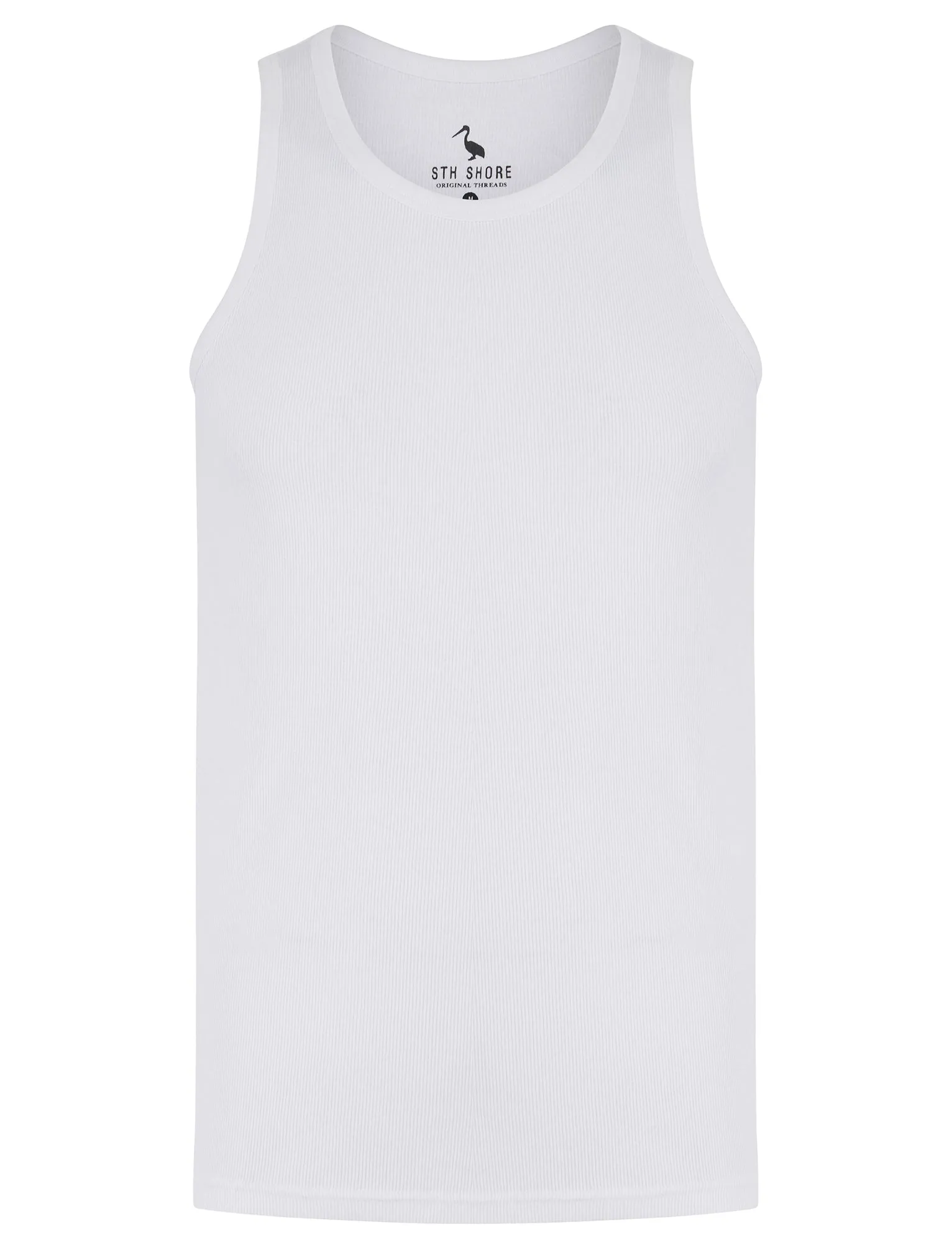 Jeremy Cotton Ribbed Plain Vest Top in Bright White - South Shore