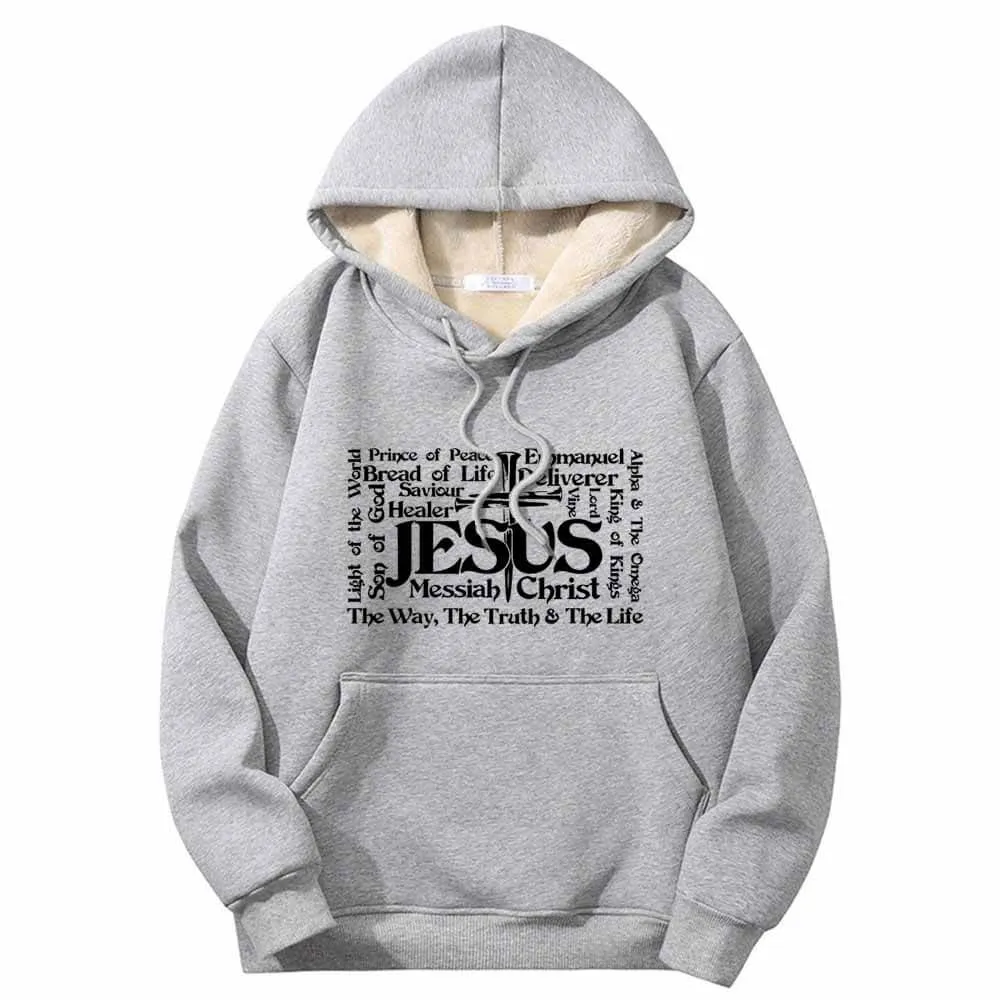 Jesus Cross Christian Warm Fleece Sherpa Lined Hoodie