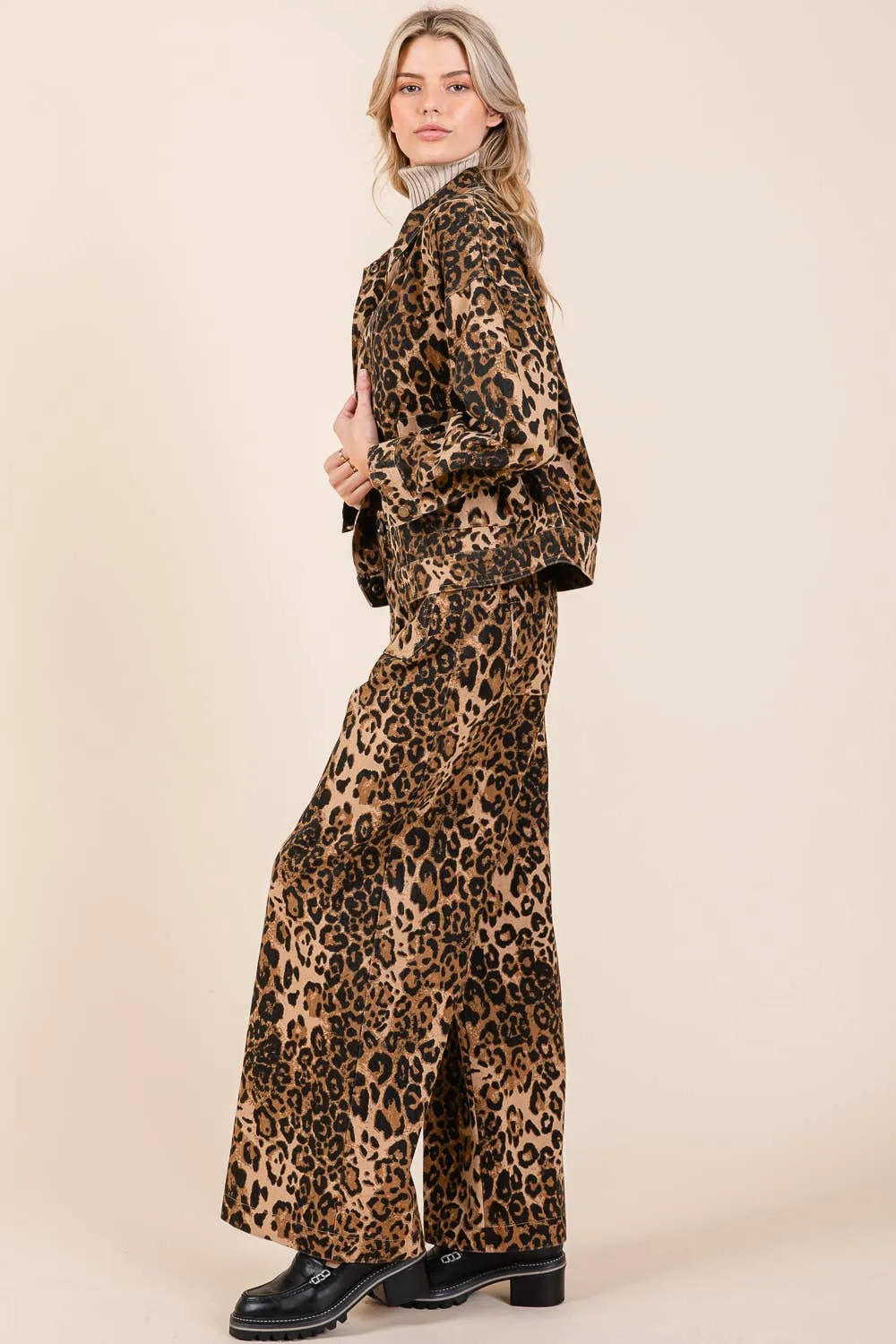 Leopard Print Wide Leg Pants