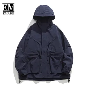 Men Outdoor Multi Pocket Fashion Loose Casual Mountain Wear Windbreaker Hooded Cargo Jacket Cityboy Harajuku Streetwear Coat