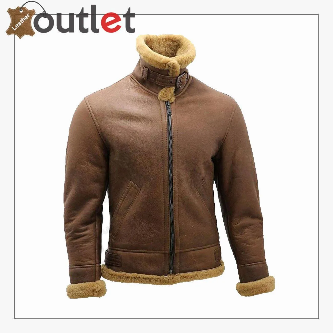 Men's Brown B3 Shearling Sheepskin WW2 Bomber Leather Flying Aviator Jacket