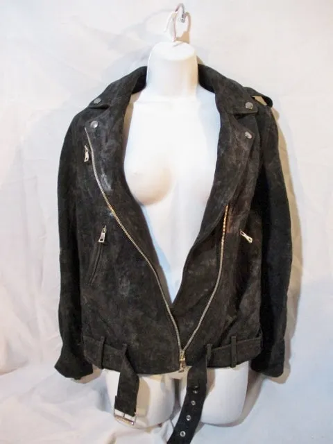 New BALMAIN PARIS SUEDE Moto Riding jacket coat 36 BLACK NWT Rocker Womens Flight Bomber