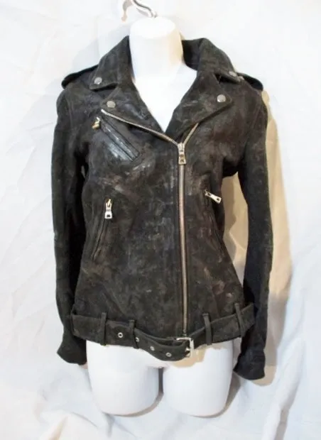 New BALMAIN PARIS SUEDE Moto Riding jacket coat 36 BLACK NWT Rocker Womens Flight Bomber