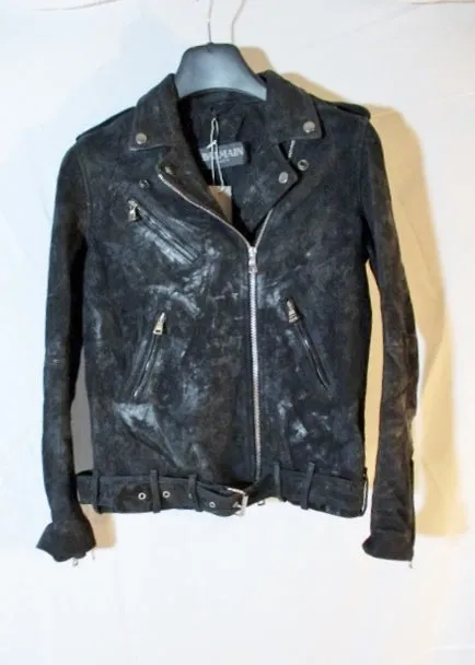 New BALMAIN PARIS SUEDE Moto Riding jacket coat 36 BLACK NWT Rocker Womens Flight Bomber