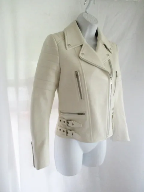 NWT New CELINE ITALY LEATHER Moto Riding jacket coat 36 4 WHITE Rocker Biker