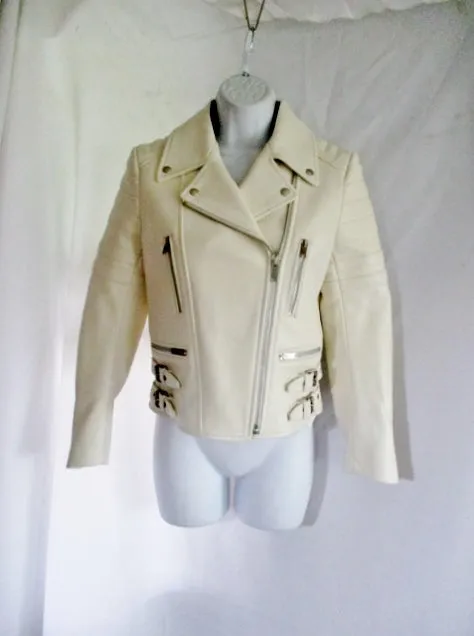 NWT New CELINE ITALY LEATHER Moto Riding jacket coat 36 4 WHITE Rocker Biker