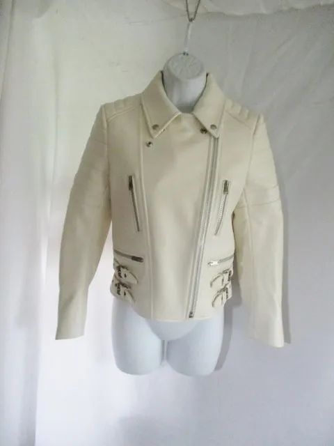 NWT New CELINE ITALY LEATHER Moto Riding jacket coat 36 4 WHITE Rocker Biker