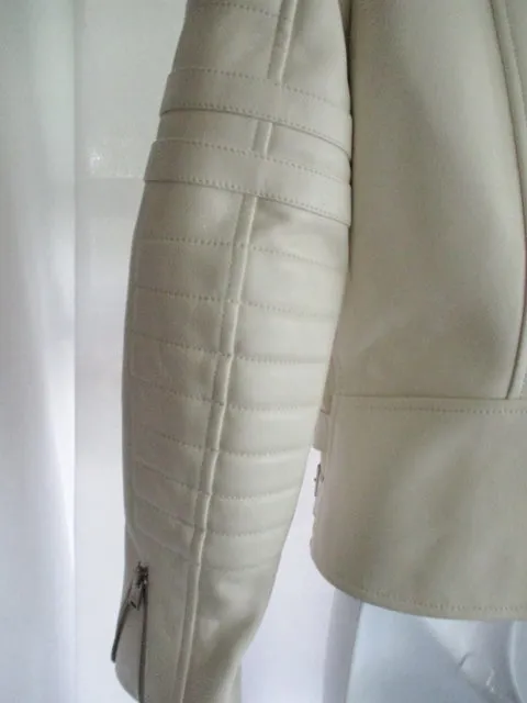 NWT New CELINE ITALY LEATHER Moto Riding jacket coat 36 4 WHITE Rocker Biker