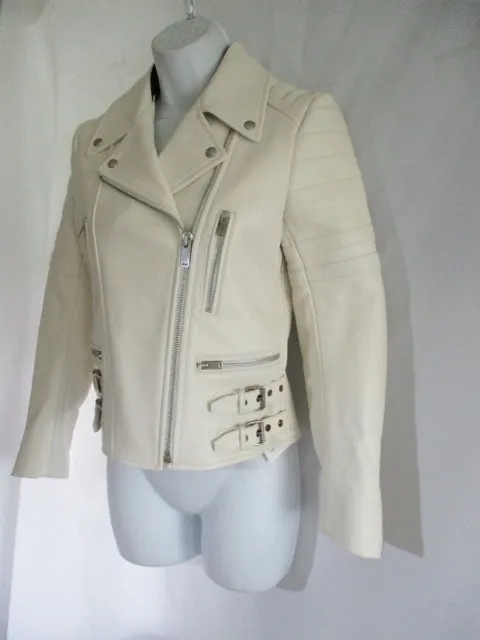 NWT New CELINE ITALY LEATHER Moto Riding jacket coat 36 4 WHITE Rocker Biker