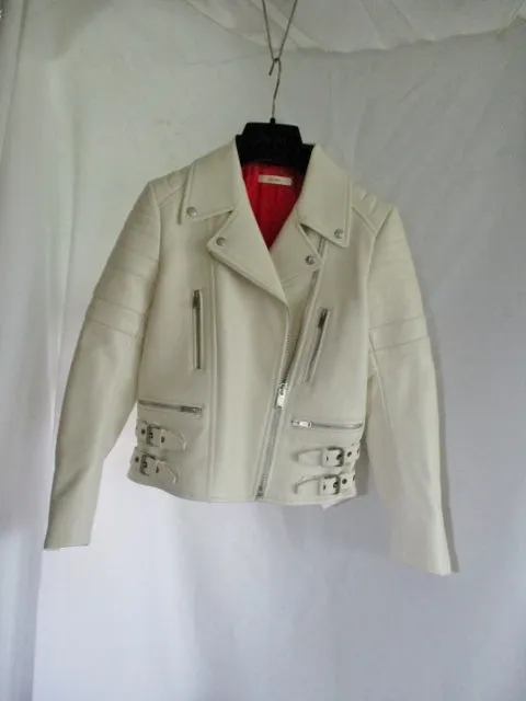 NWT New CELINE ITALY LEATHER Moto Riding jacket coat 36 4 WHITE Rocker Biker