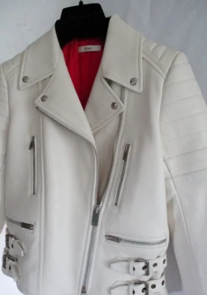 NWT New CELINE ITALY LEATHER Moto Riding jacket coat 36 4 WHITE Rocker Biker