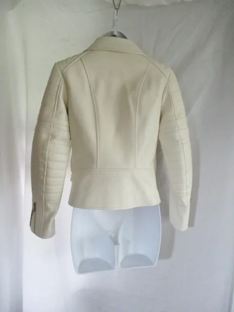 NWT New CELINE ITALY LEATHER Moto Riding jacket coat 36 4 WHITE Rocker Biker