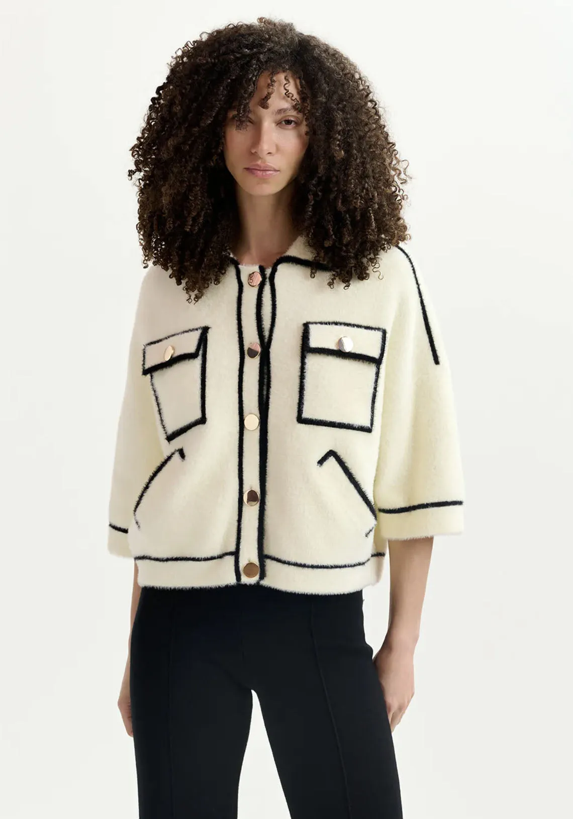 OFF WHITE FUZZY KNITTED CARDIGAN