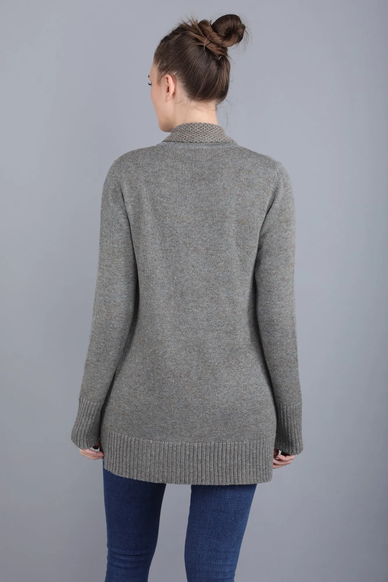 Open Front Grey Melange Cashmere Cardigan